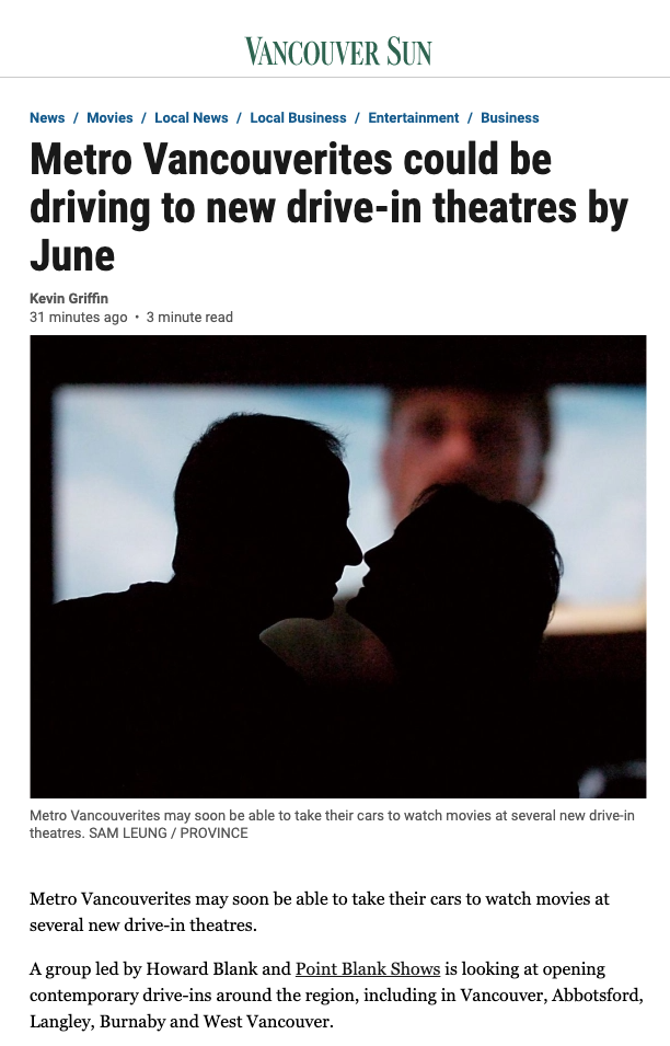 News Coverage: Metro Vancouverites could be driving to new drive-in theatres by June